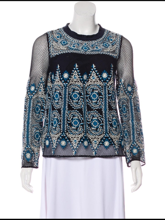 Sea New York Tops - Sea New York Blue Embroidered Mesh Long-Sleeve Top